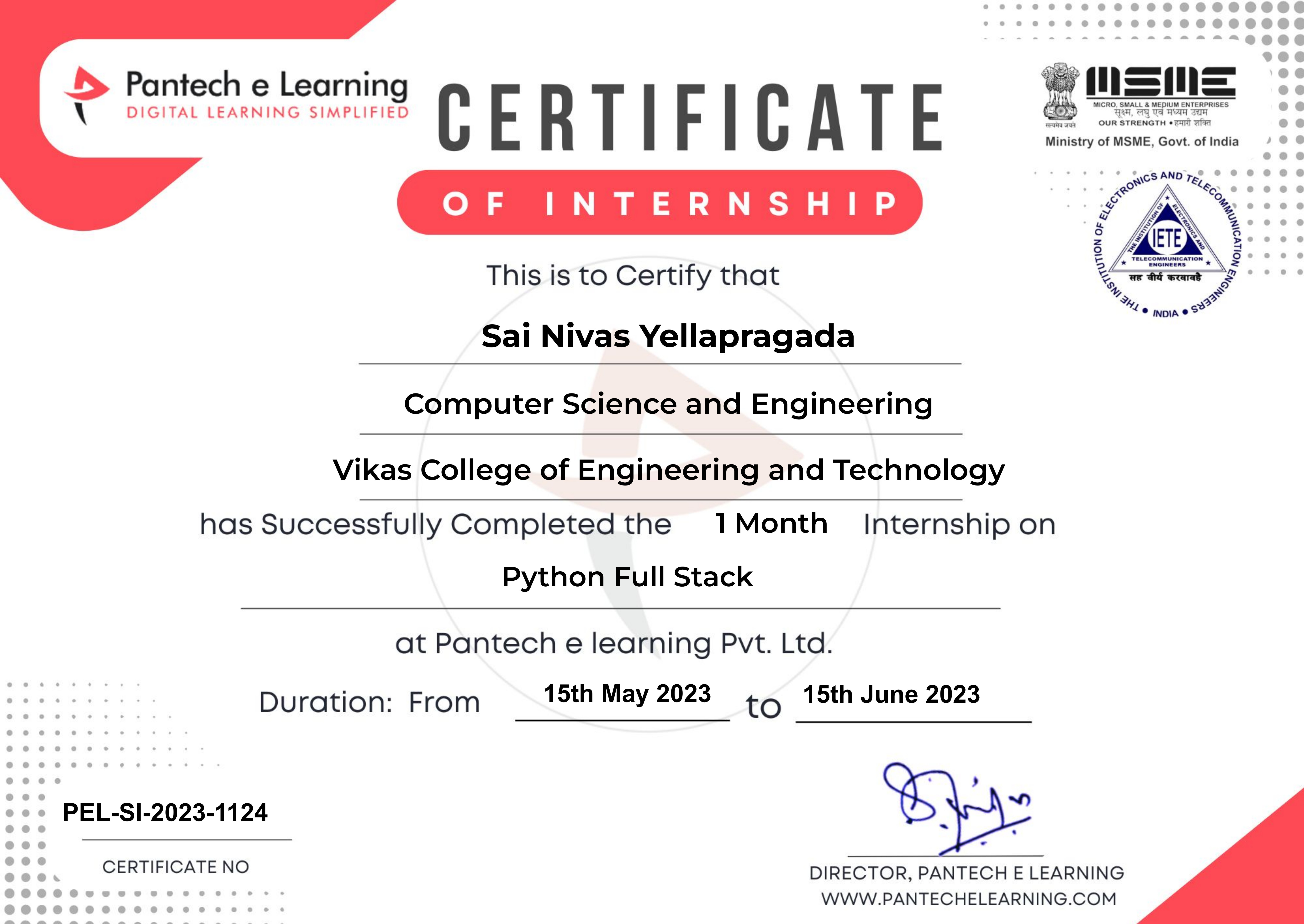 Internship Certificate